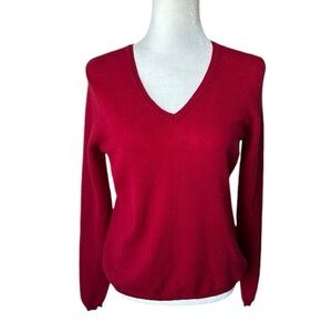 Simply Cashmere red 2 ply fine knit v neck sweater size L luxury festive cosy